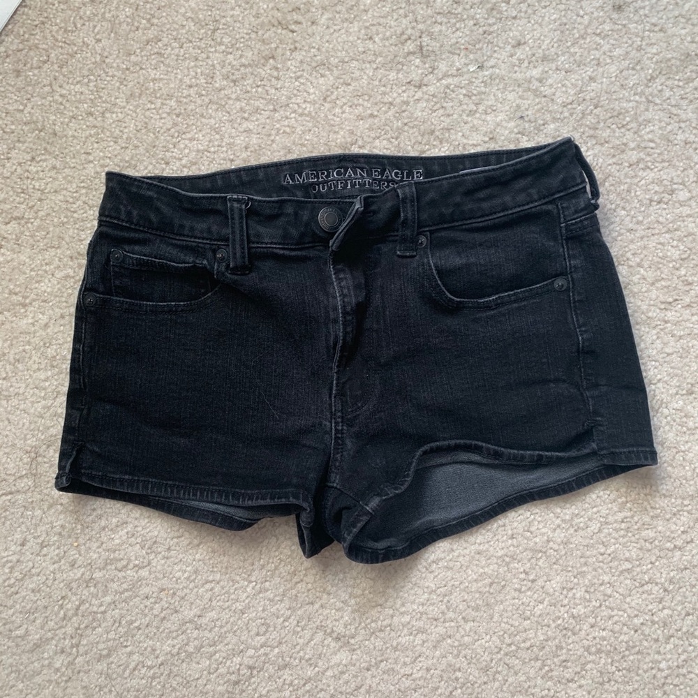 American Eagle Black Denim Super Stretch Shorts